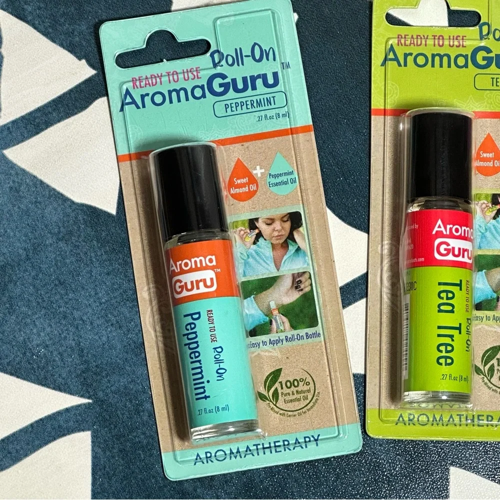 NEW AROMA GURU 3 Roll on Tea Tree Oil Lavender Peppermint Essential Oil